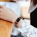 Gedi minimalist women's watch with rectangular black dial and gold woven chain strap - Rose Gold & Black