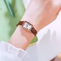 Montre à quartz GEDI élégante pour femme, rectangulaire, bracelet cuir marron, doré - Bracelet Brun Boîtier Or