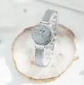 Elegant Kimio women's quartz watch in silver metal with textured grey geometric dial - Silver Gray
