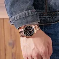 GUOU men's luxury fashion watch with gold steel band and date display on wrist - Rose Gold & Black