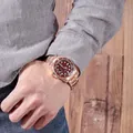 GUOU men's rose gold stainless steel watch with brown dial and date display - Rose Gold Steel Brown