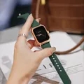 Detailed view of GUOU rose gold square watch with dark green silicone strap - Black Gold Frame (8162 Silicone Strap) / Dark Green