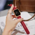 Detailed close-up of GUOU rose gold square fashion watch featuring a vibrant red silicone strap - Black Gold Frame (8162 Silicone Strap) / Red