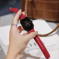 Close-up of minimalist GUOU square watch featuring a sleek red silicone strap and black dial - Black Gun Frame (8162 Silicone Strap) / Rose Red