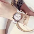 GUOU multi-function quartz watch with white leather strap and three-eye rose gold dial - White Leather White Dial