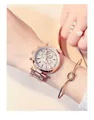 Elegant rose gold multi-functional women's watch with white dial and three sub-dials - Rose Gold/White