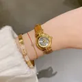 Montre à quartz DINIMI pour femme avec boîtier doré et bracelet en cuir marron - Cuir Brun Boîtier Doré