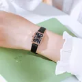 Montre à quartz carrée minimaliste GEDI avec bracelet en cuir noir pour femmes élégantes - Bracelet Noir Boîtier Doré