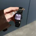 Elegant EAVANLIN square women's watch with purple dial and black metal piano strap - Square (1903) / Small Piano Band Gunmetal Purple