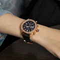 Elegant GUOU women's quartz watch featuring rose gold case and black leather strap - Strap Style / Black Strap Gold Case