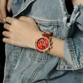 GUOU trendy women's quartz watch with large red sunray dial and red leather strap - Strap Style / Red Leather Gold Frame