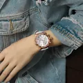 Stylish GUOU women's quartz watch with rose gold case and grey leather strap. - Strap Style / Gray Strap Gold Case
