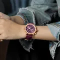 GUOU women's quartz watch with purple dial and rose gold case on leather strap - Purple Leather Purple Gold Case