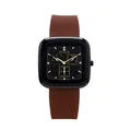 TICTOC fashion unisex watch with brown silicone strap and black square dial - Dark Brown Strap Black Case (New)