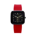 TICTOC fashion unisex watch with square black dial and vibrant red silicone strap - Red Strap Black Case (New)
