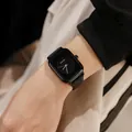 Minimalist black rectangular GUOU sports watch with rose gold hands and silicone strap - Black Gun Frame (8162 Silicone Strap) / Black