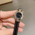 Montre à quartz DINIMI vintage pour femme avec un bracelet en cuir noir et cadran romain - Cuir Noir Boîtier Argenté
