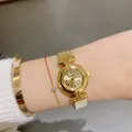 DINIMI elegant women's quartz watch with gold round dial and retro Roman numerals - Gold Metal Strap Full Gold