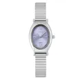 GEDI minimalist oval women's quartz watch with purple dial and silver stretch band - Elastic Metal Band / Silver Case Blue Dial