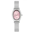 Elegant minimalist oval quartz watch for women featuring pink dial and silver elastic band - Elastic Metal Band / Silver Case Pink Dial
