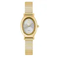 GEDI minimalist oval women's quartz watch featuring a gold finish and silver dial - Elastic Metal Band / Gold Case White Dial