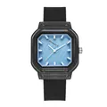 Fashionable square quartz watch for women with blue dial and black silicone strap - Black Strap Blue Dial