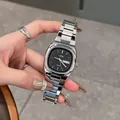 GEDI elegant square silver stainless steel watch with black dial and calendar - Black Dial