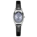 Elegant GEDI women's quartz watch featuring an oval silver case and black leather strap - Silver Case Blue Dial Black Leather Strap