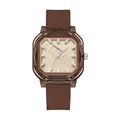 Stylish women's square quartz watch with brown silicone strap and translucent case - Brown Strap Brown Dial