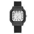 Minimalist women's quartz watch with black silicone strap and square jelly case - Black Strap White Dial (Numeric Face)