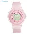 Panmila pink silicone quartz watch for women and students with unique numeric dial - Pink Strap Pink (Numbers)
