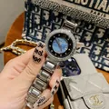 Elegant Dinimi rhinestone quartz watch for women with silver steel band and blue sunray dial - Black Blue Dial (77088) / Steel Strap / Silver