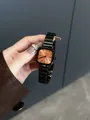 Eavanlin minimalistische quadratische Damenuhr mit schwarzem Metallarmband und orangem Zifferblatt - Quadratisch (1903) / Kleines Klavierband Gunmetal Orange