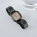 Minimalistische dunkelgraue quadratische Damenuhr mit Gliederarmband im Klavierstil - Quadratisch (1903) / Kleines Klavierband Gunmetal Braun