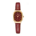 Élégante montre vintage pour femme avec boîtier ovale et bracelet en cuir bordeaux - Cadran Rouge Ovale Vintage (51083)