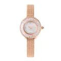 Elegante roségoldene Damen-Quarzuhr mit Kristalllünette und Mesh-Kettenarmband-Design - Runder Mesh-Kettenstil (2604) / Roségold Weiß