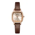 Elegante KEZZI Damen-Quarzuhr mit quadratischem Zifferblatt und braunem Lederband - Braunes Zifferblatt Goldgehäuse / Braun