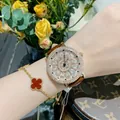 Montre élégante pour femme avec cadran strass et bracelet en cuir marron - Rose Gold Case Coffee Leather