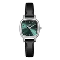 Elegante Vintage-Quarzuhr für Damen mit grünem Zifferblatt und schwarzem Lederarmband - Grünes Zifferblatt Silbergehäuse / Schwarz