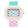 Reloj de cuarzo Panmila cuadrado para mujer con correa de silicona estilo dopamina - Azul y Rojo Rosa Esfera Blanca Caja Azul