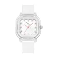 Panmila minimalist white square quartz watch with silicone strap and pink accents - White Strap White Dial