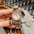 Dinimi fashion rhinestone quartz watch for women in rose gold with calendar SKU - White Dial (77088) / Steel Strap / Rose Gold