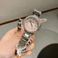Elegante Damen-Quarzuhr mit rosa Zifferblatt, Strass-Lünette und silbernem Stahlband - Rosa Zifferblatt (77088) / Stahlarmband / Silber