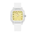 PANMILA square quartz watch featuring a white silicone strap and a textured yellow dial SKU - White Strap Yellow Dial