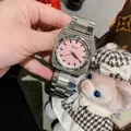 Dinimi women's octagonal quartz watch with pink dial and silver stainless steel strap - Silver Pink