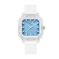 Panmila stylish women's square quartz watch featuring a white silicone strap and blue dial - White Strap Blue Dial