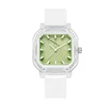 Panmila women's minimalist square quartz watch with light green dial and white silicone strap - White Strap Green Dial