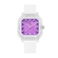 Trendy women's square quartz watch with purple dial and white silicone strap - White Strap Purple Dial