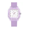 Stylish purple square quartz watch for women with comfortable silicone strap - Purple Strap White Dial