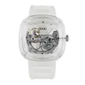 Stylish square mechanical watch with a transparent case and a white silicone strap. - All Transparent Case [Mechanical]